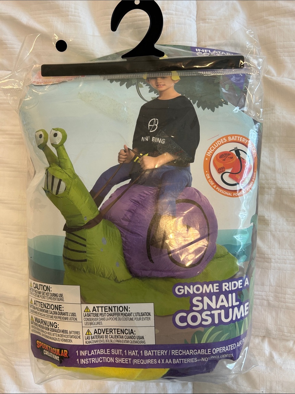 Inflatable Gnome Ride A Snail Kids Costume - Green & Purple